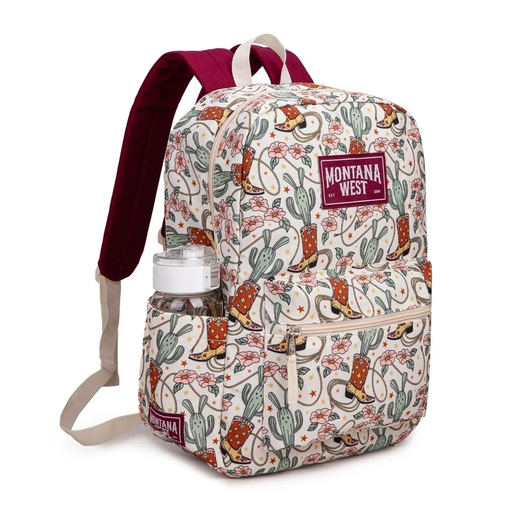 Montana West Cowboy Boots Cactus Print Backpack -2Pcs Set - Khaki